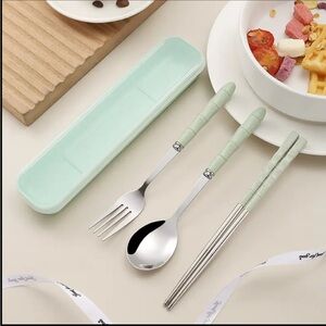 Sleek Green and Silver Flatware Set for Dining